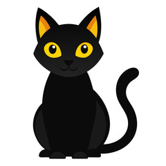 vector illustration of black cat, sitting alert, flat design