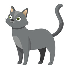 vector illustration of gray cat, looking up, flat design
