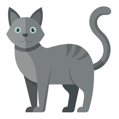 vector illustration of gray cat, grooming, flat design