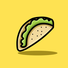 Taco illustration vector with yellow background, food packaging, menu illustration hand drawn print ads, food business, restaurant