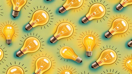 Seamless pattern of glowing light bulbs, a symbol of innovation and creativity
