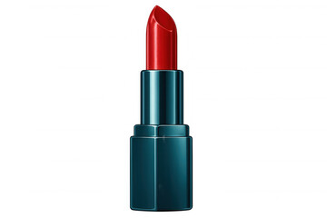 Luxury red lipstick resting inside sleek dark green container, highlighting cosmetic design against transparent backdrop