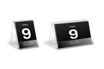 Minimalist black table number 9 restaurant sign mockup