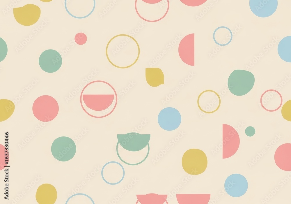 Poster softly colored geometric pattern with circles and semi-circular shapes