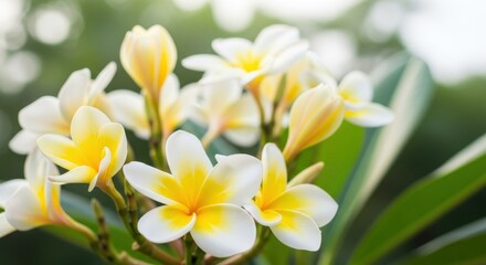 Fototapeta premium Delicate plumeria blossom portrait unveils luminous nature's subtle gradients