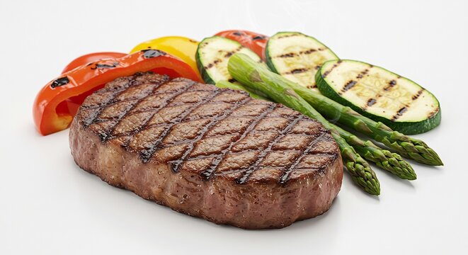 焼き色美しいステーキ野菜添え 食欲そそるグリル料理. AI Generated