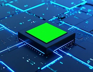 High-tech circuit board with green chip