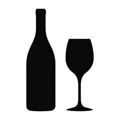 Wine bottle and glass vector illustration for wine tasting event or restaurant menu design element