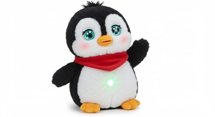 Fototapeta premium 可愛いペンギンぬいぐるみ 優しい光が輝く 夜も安心. AI Generated