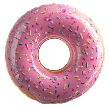 Large pink donut float with colorful sprinkles for summer pool parties