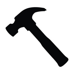 Isolated black silhouette of a claw hammer construction tool for carpentry and repair work