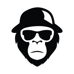 Gorilla ape monkey with hat and sunglasses vector illustration cool logo design for print template