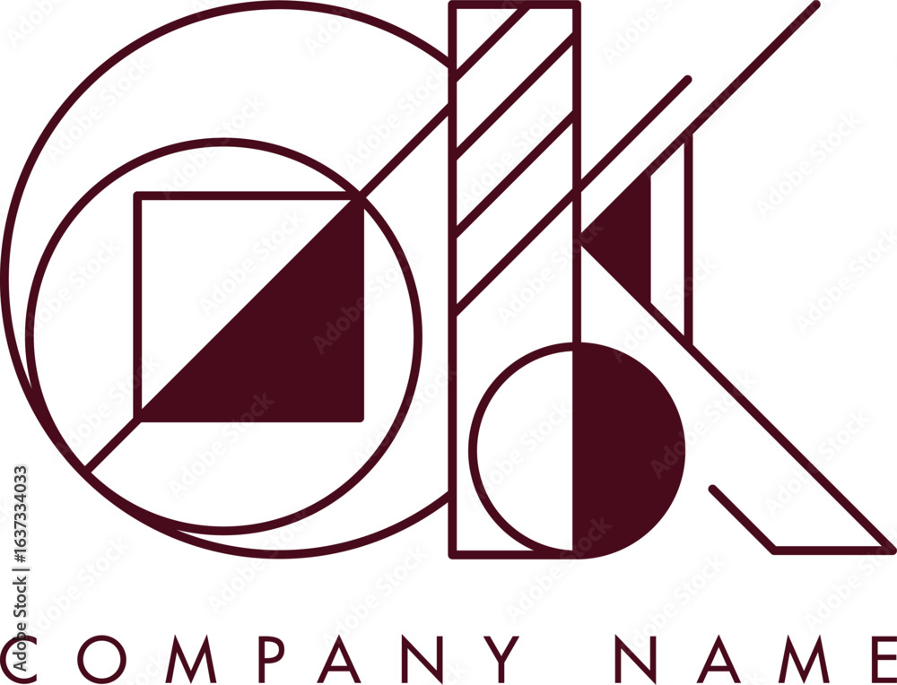 Poster minimalist ok circular monogram logo design with bold lines and elegant style