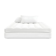 A pristine white mattress is centered in the image