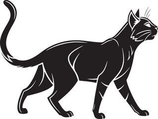 Black cat silhouette walking on white background animal