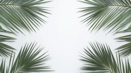 Fototapeta premium Palm fronds arranged symmetrically on a white background