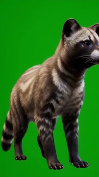 Side View of Brown and Black Fur Common Palm Civet Standing Still Isolated by Green Screen Perfect for Animal Education Content and Compositing Footage for Southeast Asia Wildlife and Nature Projects