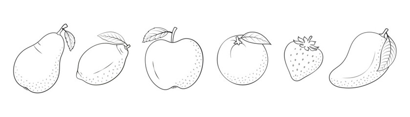 Vector summer tropical design with healthy fruit suitable for coloring books.