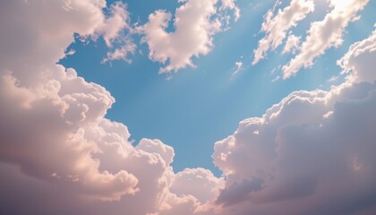 cloudy cotton candy sky with mint cream with soft lilac, billowy cotton like puffs, touches of shimmering haze, looking straight up from the ground, serene and calming