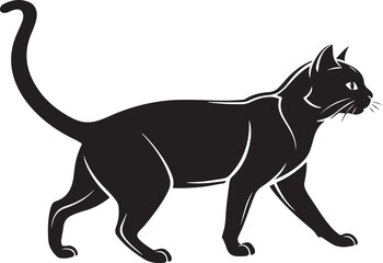 Black cat walking silhouette with white outlines animal