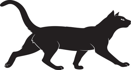 Black cat walking silhouette with white outlines animal