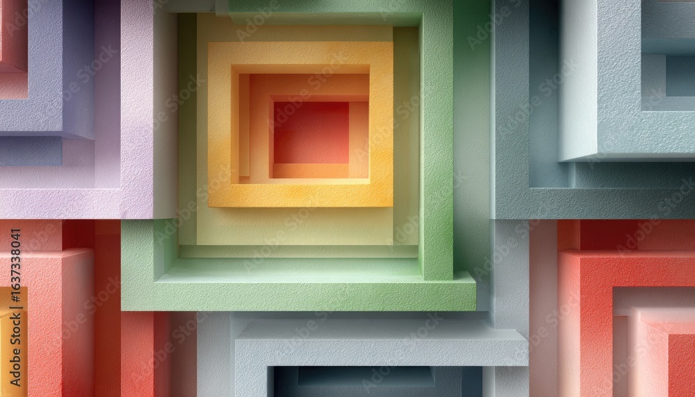 Poster abstract geometric pattern of nested squares in pastel colors