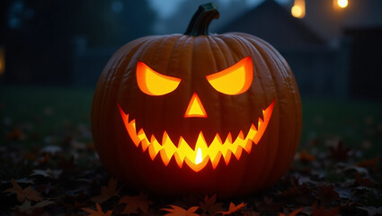 Large Halloween pumpkin with a light inside it