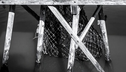 Wooden Pier Supports, Water, and Net