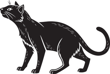 Black cat standing profile view with white outlines