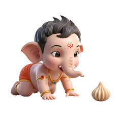 Cute baby ganesha with modak isolated on transparent background