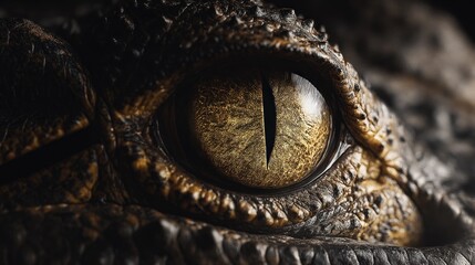 Obraz premium Close-up crocodile eye, dark backdrop