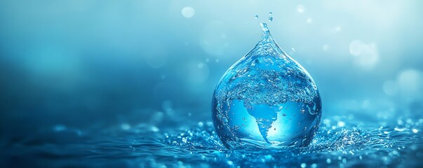 Environmental protection for World Water Day, Earth in the shape of a water droplet, preserving water resources, clean water awareness, sustainable practices, generative AI design