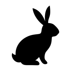  A minimalistic solid black silhouette of a sitting rabbit