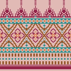 Seamless Pixel Pattern with Folk Art Motifs