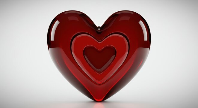 Elegant Red Heart Design With Nested Shapes and Reflections for Valentines Day and Love Themes in High Resolution