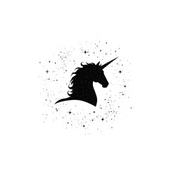 Black Silhouette Unicorn Head for Fantasy, Magic and Mythical Creature Themed Projects
