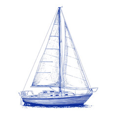 Nautical Blue Elegant Sailing Yacht Illustration