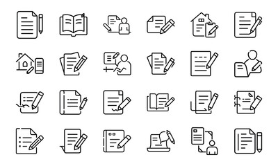 24 Education and School Line Icons Classroom, Online Learning, Graduation, Science, Music, Language, and Study Tools Vector Icon Set for Teachers, Students, and Educational Projects
