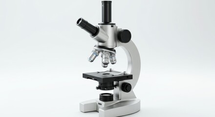 Microscope for scientific research and education offering detailed visualization of microscopic samples with laboratory equipment isolated on white background