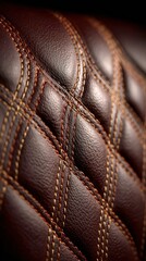 Fototapeta premium Closeup of rich brown leather upholstery with diamond quilting and stitching