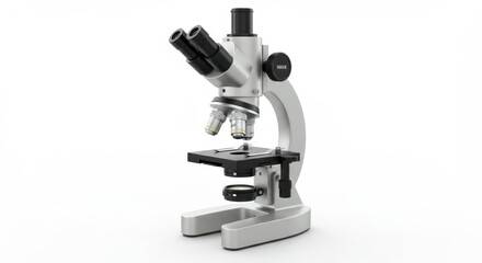 Modern medical research microscope on a clean white background for laboratory analysis and scientific discovery showcasing technological precision and advanced equipment
