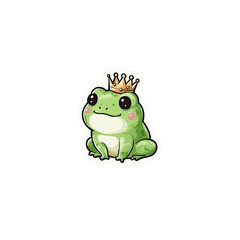 Fototapeta premium Adorable Cartoon Frog Prince with Golden Crown -