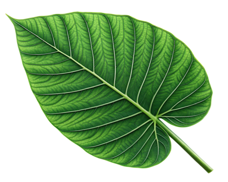 Vector art of a large, green leaf with prominent veins and a textured surface, isolated on a transparent background