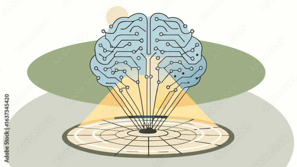 Poster vector illustration of a brain inside a bottle with a tree and nature elements