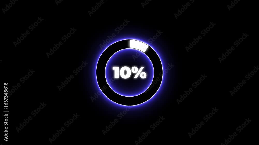 Poster numerical counting from 0 to 10. circular progress bar with bright neon blue and white light , count