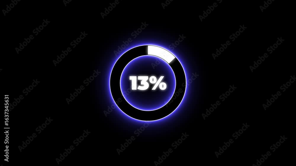 Poster numerical counting from 0 to 13. circular progress bar with bright neon blue and white light , count