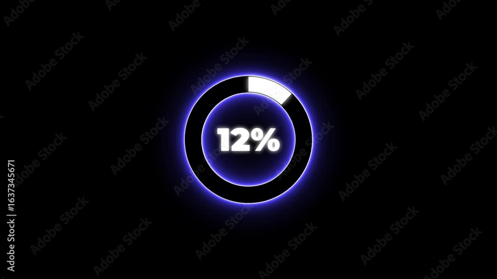 Poster numerical counting from 0 to 12. circular progress bar with bright neon blue and white light , count