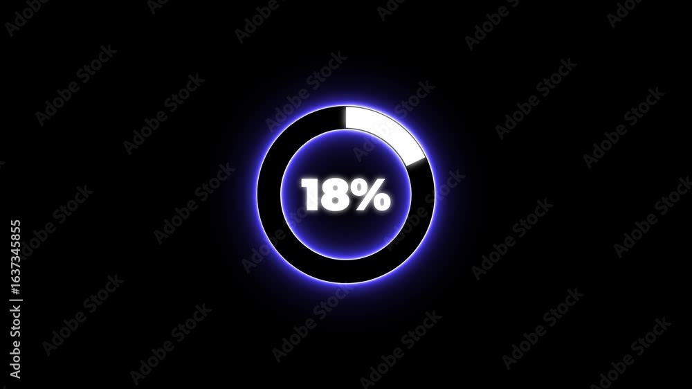 Poster numerical counting from 0 to 18. circular progress bar with bright neon blue and white light , count