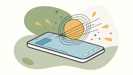 Modern abstract illustration of a smartphone receiving a vibrant signal with organic shapes