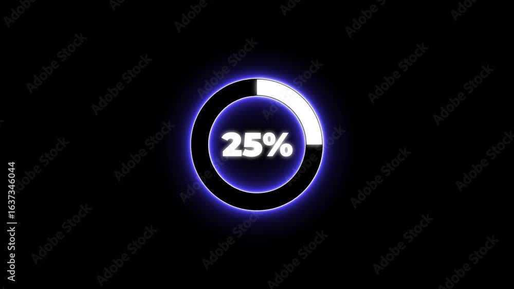 Poster numerical counting from 0 to 25. circular progress bar with bright neon blue and white light , count
